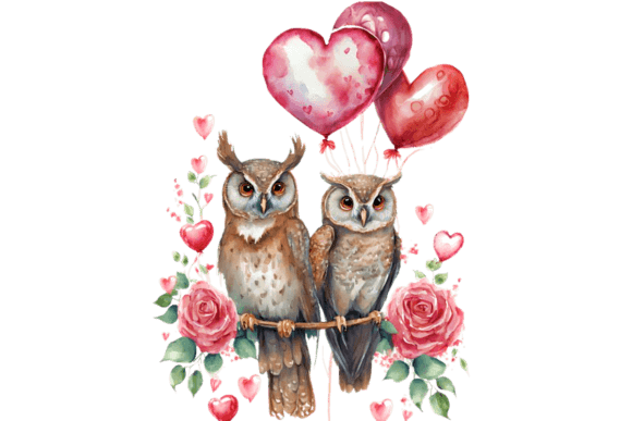 Download Valentine Owls with Hearts and Balloons - Premium Resources