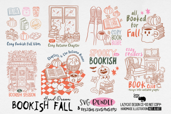 Download Bookish Fall Hand-drawn SVG PNG Bundle - Svg png bundle Collection
